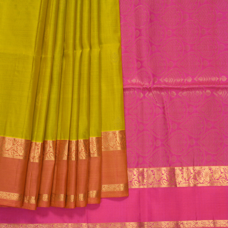 Hayagrivas Lemon Yellow Handloom Soft Silk Saree KBF971I2-8