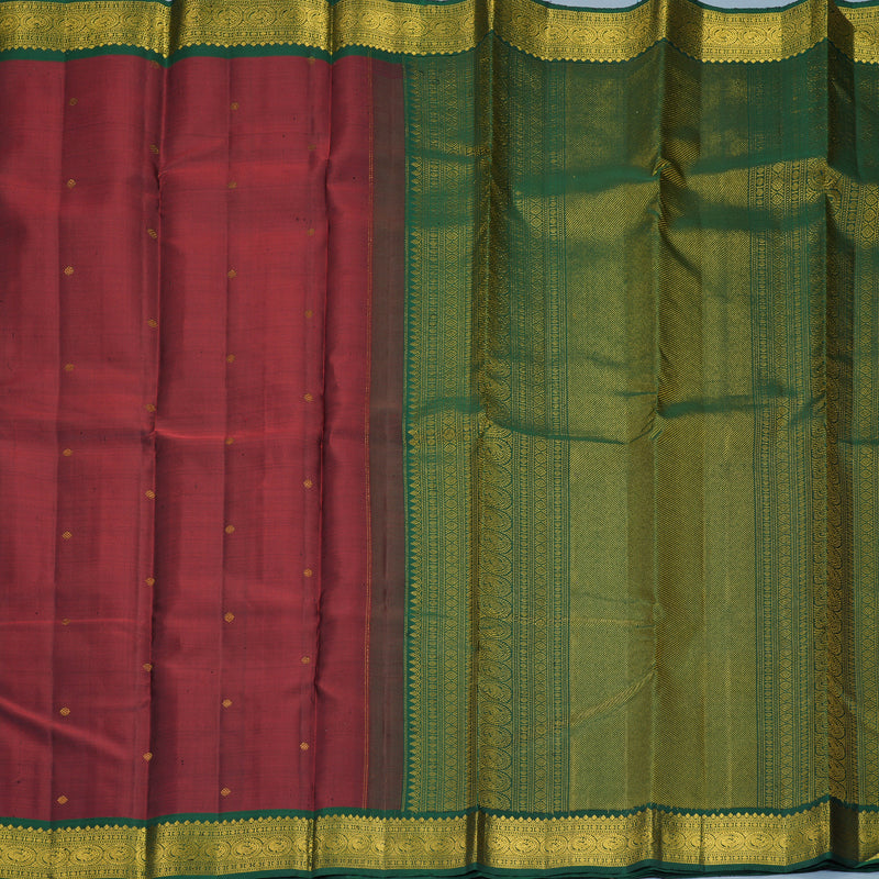 Hayagrivas Handloom Kum Kum Maroon Kanjivaram Silk Saree with Bottle Green Border KBF973I3-1