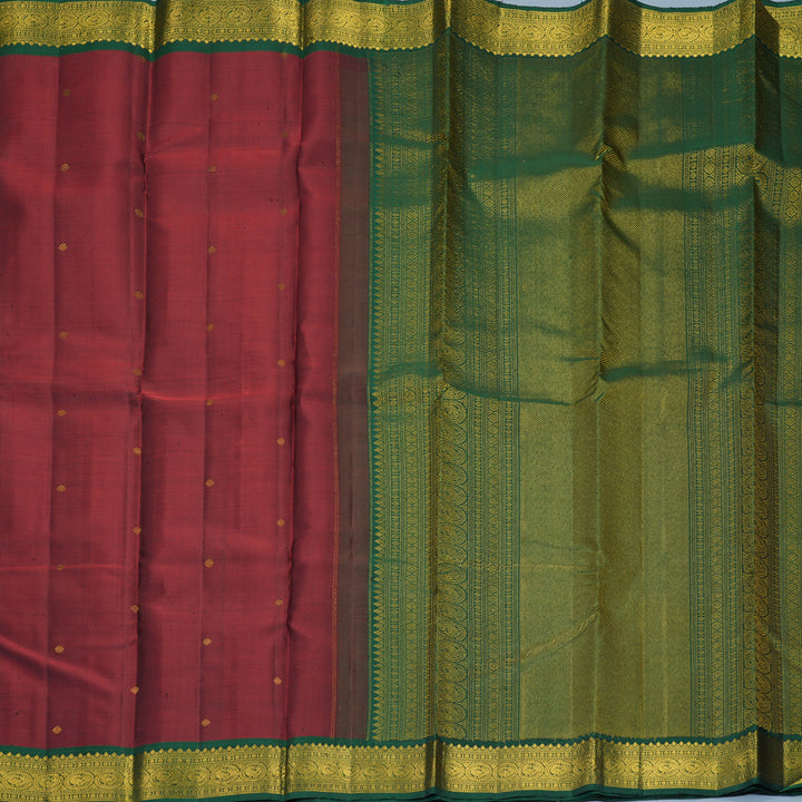 Hayagrivas Handloom Kum Kum Maroon Kanjivaram Silk Saree with Bottle Green Border KBF973I3-1