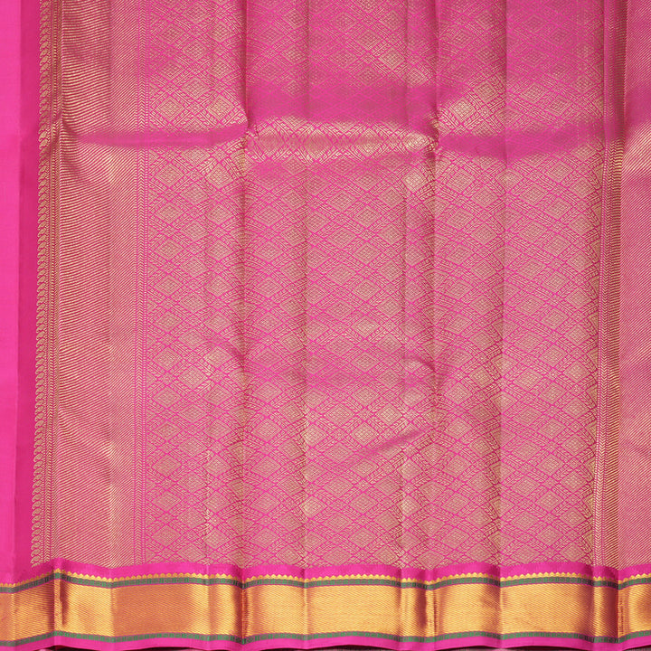 Hayagrivas Handloom Half-White Kanjivaram Silk Saree with Pink Border KBF973I4-2