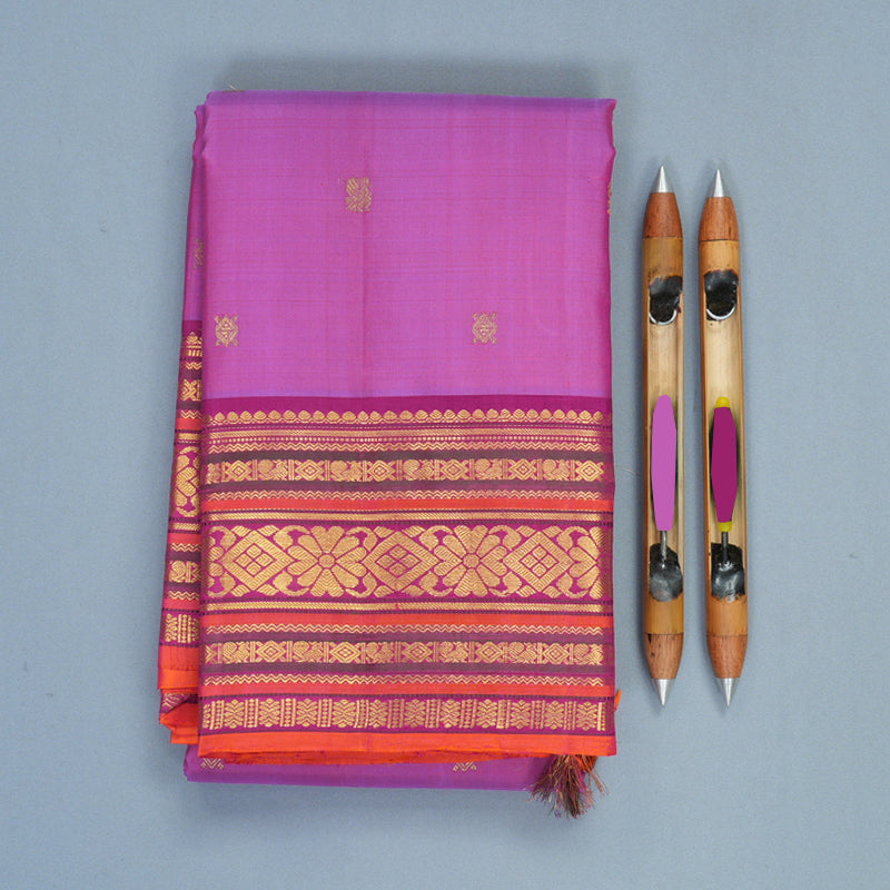 Hayagrivas Handloom Lavender-Pink Kanjivaram Silk Saree with Magenta Border KBF973I6-1