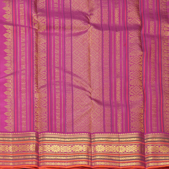 Hayagrivas Handloom Lavender-Pink Kanjivaram Silk Saree with Magenta Border KBF973I6-1