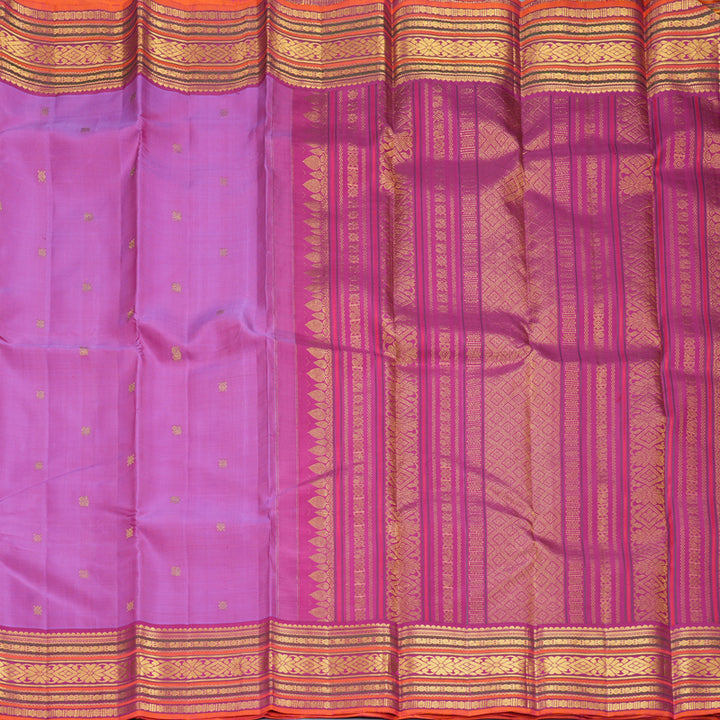 Hayagrivas Handloom Lavender-Pink Kanjivaram Silk Saree with Magenta Border KBF973I6-1