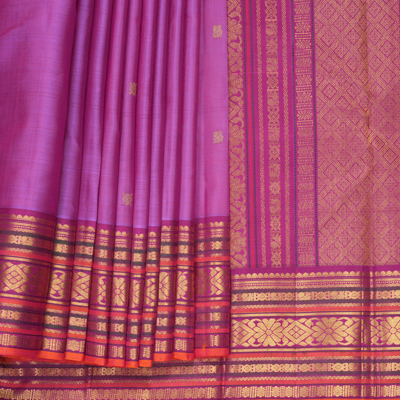 Hayagrivas Handloom Lavender-Pink Kanjivaram Silk Saree with Magenta Border KBF973I6-1