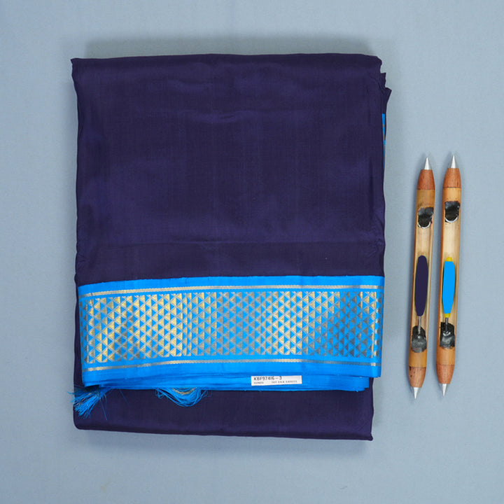 Hayagrivas Handloom Navy Blue Ten Yards Silk Saree KBF974I6-3