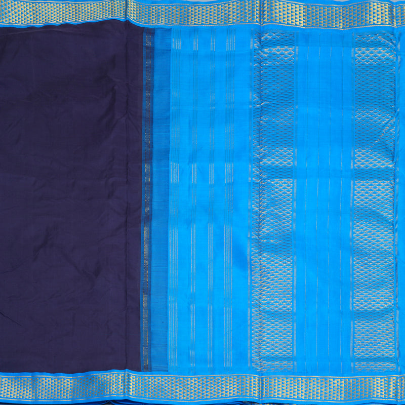 Hayagrivas Handloom Navy Blue Ten Yards Silk Saree KBF974I6-3