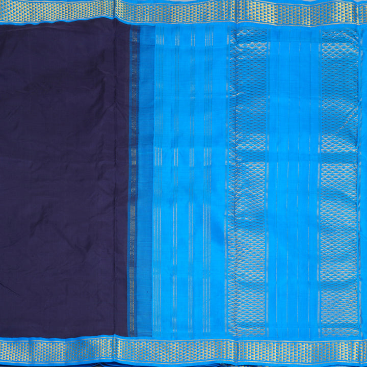 Hayagrivas Handloom Navy Blue Ten Yards Silk Saree KBF974I6-3