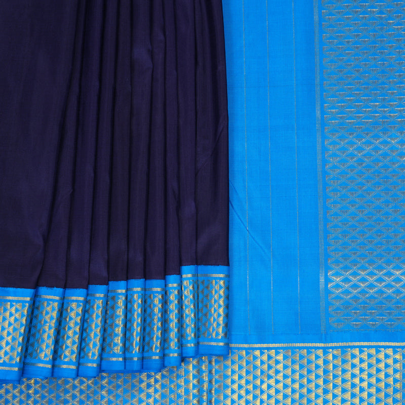 Hayagrivas Handloom Navy Blue Ten Yards Silk Saree KBF974I6-3