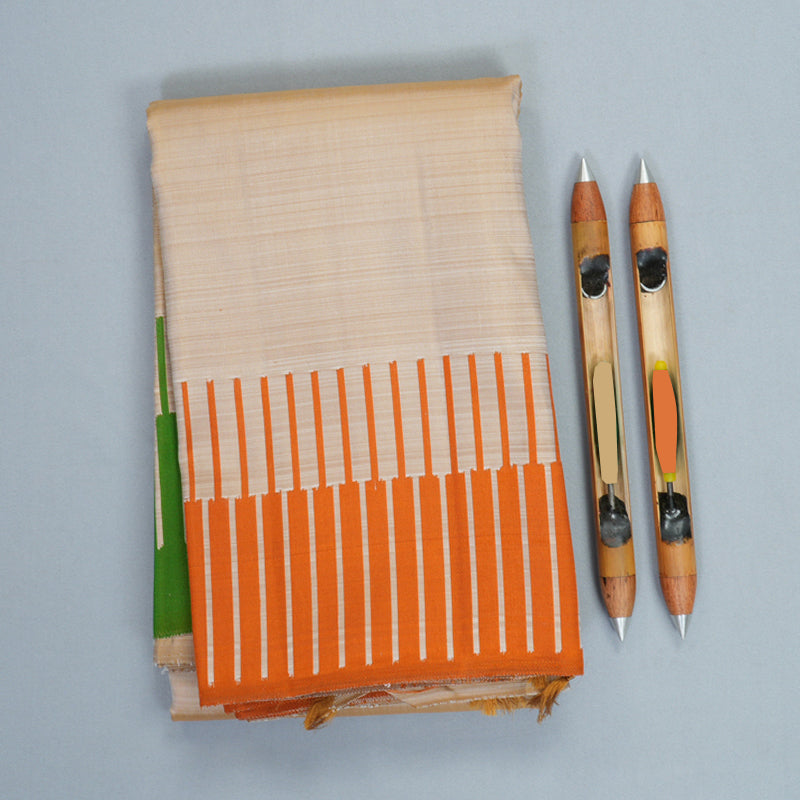 Hayagrivas Handloom Beige Kanjivaram Silk Saree with Ganga Jamuna Border KBF976I10-1