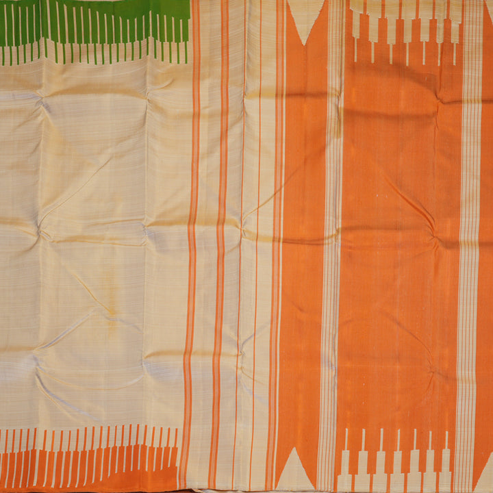 Hayagrivas Handloom Beige Kanjivaram Silk Saree with Ganga Jamuna Border KBF976I10-1