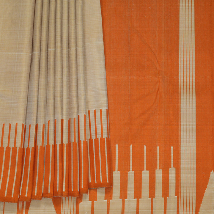 Hayagrivas Handloom Beige Kanjivaram Silk Saree with Ganga Jamuna Border KBF976I10-1