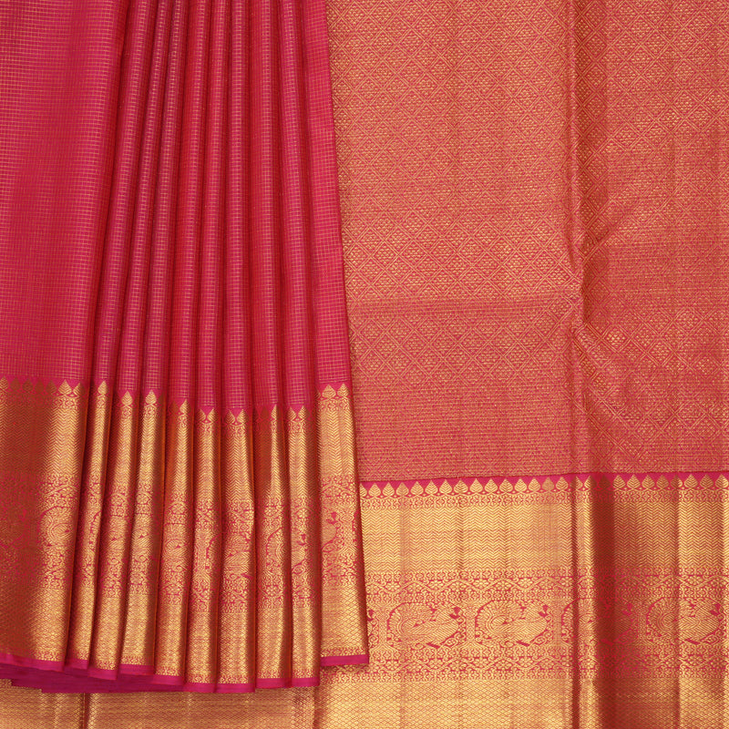 Hayagrivas Handloom Rani Pink Kanjivaram Silk Saree KBF976I2-1