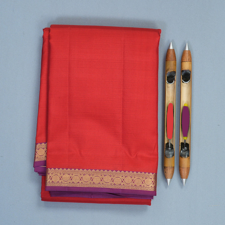 Hayagrivas Handloom Red Kanjivaram Silk Saree with Purple Border KBF977I1-11
