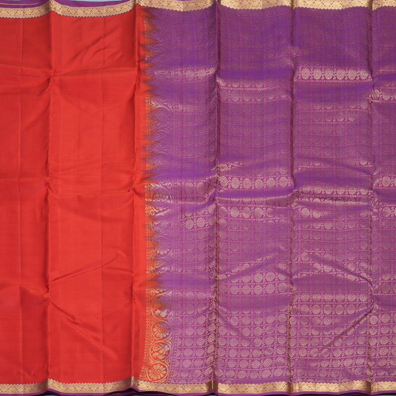 Hayagrivas Handloom Red Kanjivaram Silk Saree with Purple Border KBF977I1-11