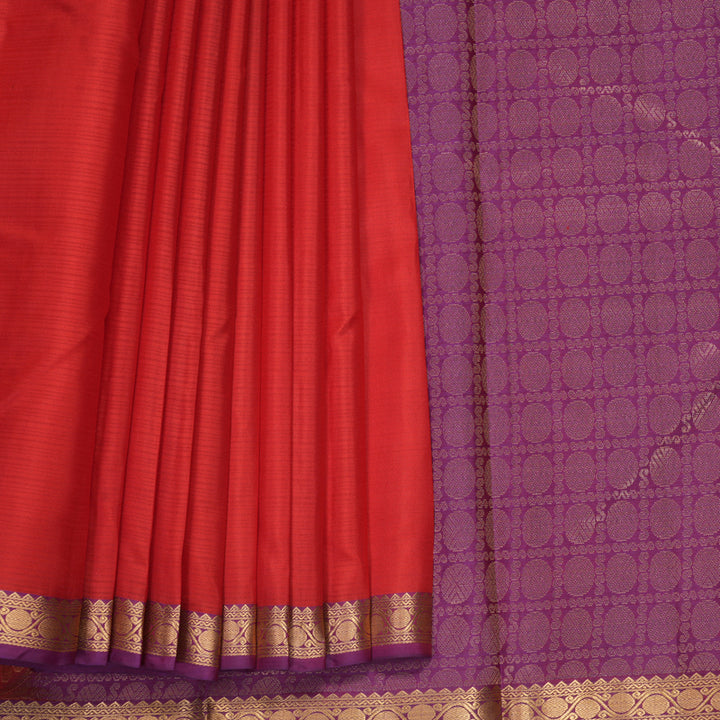 Hayagrivas Handloom Red Kanjivaram Silk Saree with Purple Border KBF977I1-11