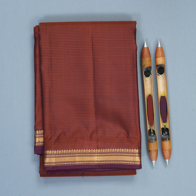 Hayagrivas Handloom Rust Brown Kanjivaram Silk Saree with Plum Purple Border KBF977I1-16