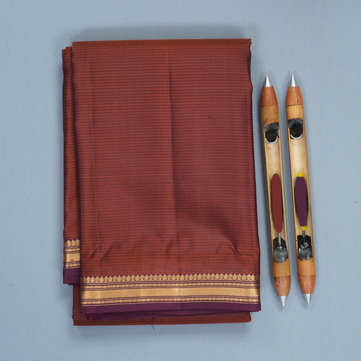 Hayagrivas Handloom Rust Brown Kanjivaram Silk Saree with Plum Purple Border KBF977I1-16