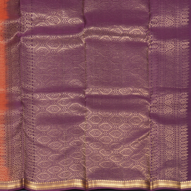 Hayagrivas Handloom Rust Brown Kanjivaram Silk Saree with Plum Purple Border KBF977I1-16