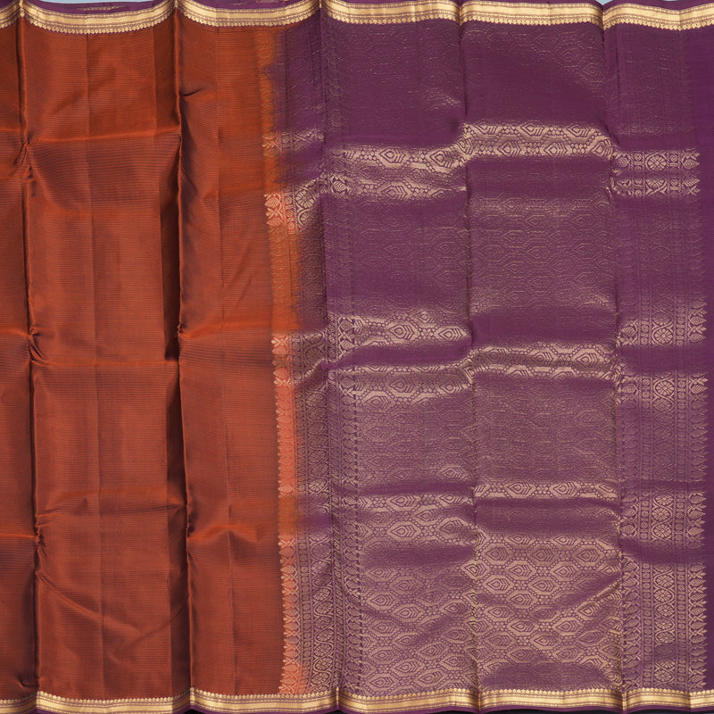 Hayagrivas Handloom Rust Brown Kanjivaram Silk Saree with Plum Purple Border KBF977I1-16
