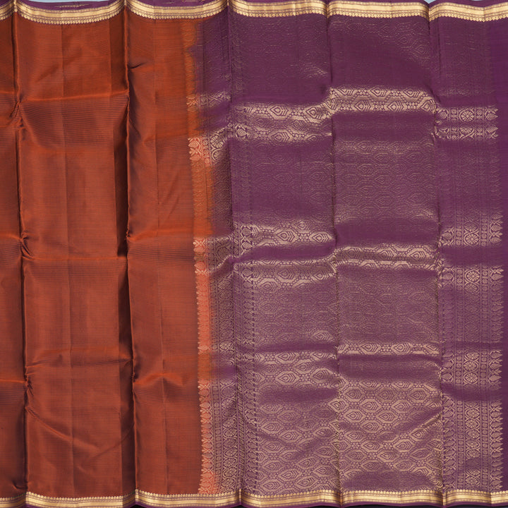 Hayagrivas Handloom Rust Brown Kanjivaram Silk Saree with Plum Purple Border KBF977I1-16