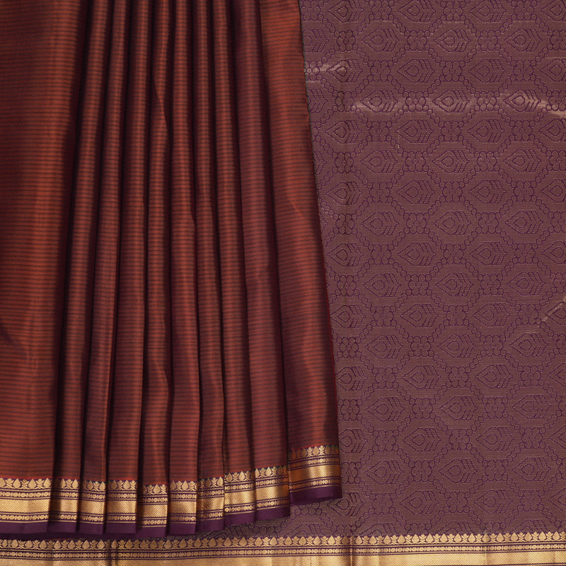Hayagrivas Handloom Rust Brown Kanjivaram Silk Saree with Plum Purple Border KBF977I1-16
