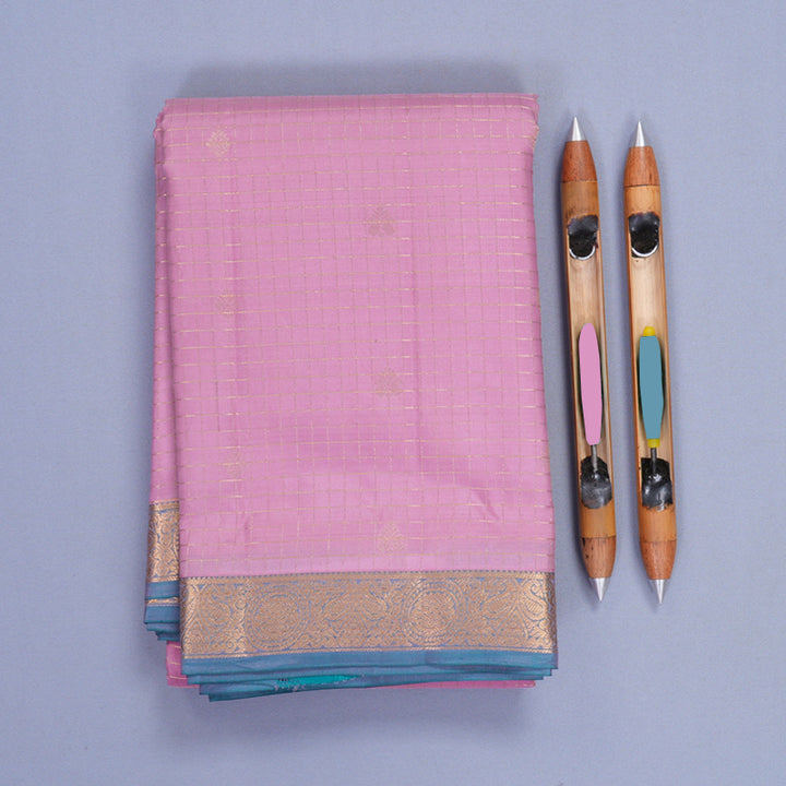 Hayagrivas Handloom Lotus Pink Kanjivaram Silk Saree with Blue-Purple Border KBF977I11-3