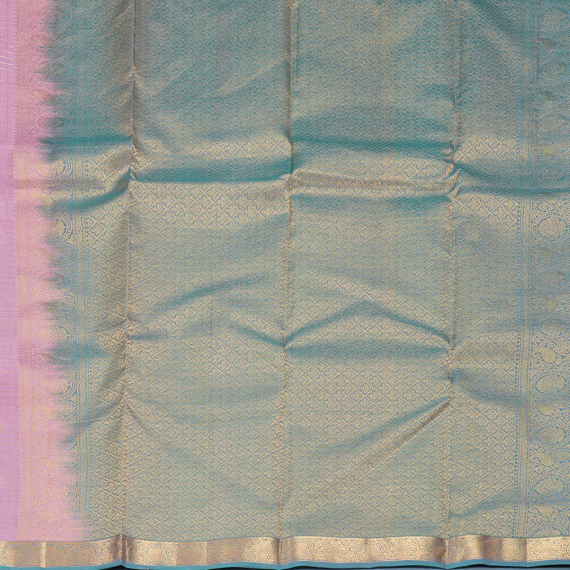 Hayagrivas Handloom Lotus Pink Kanjivaram Silk Saree with Blue-Purple Border KBF977I11-3
