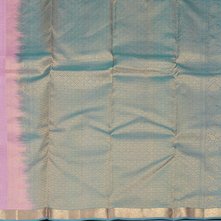 Hayagrivas Handloom Lotus Pink Kanjivaram Silk Saree with Blue-Purple Border KBF977I11-3
