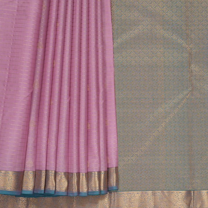Hayagrivas Handloom Lotus Pink Kanjivaram Silk Saree with Blue-Purple Border KBF977I11-3