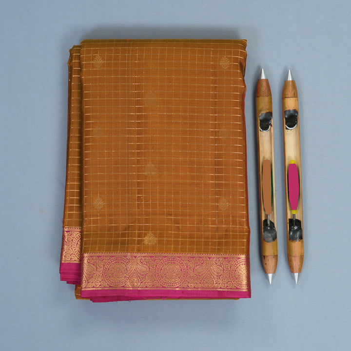 Hayagrivas Handloom Honey Mustard Kanjivaram Silk Saree with Pink Border KBF977I11-4