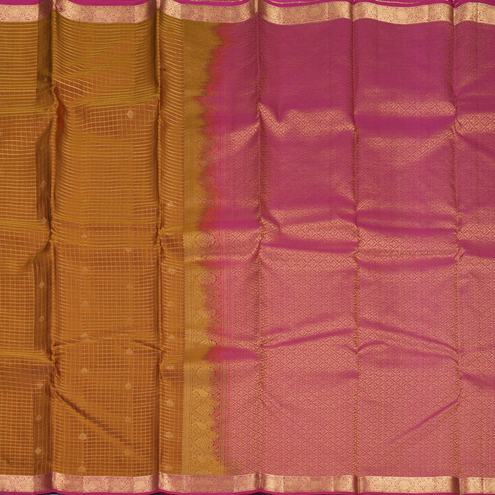 Hayagrivas Handloom Honey Mustard Kanjivaram Silk Saree with Pink Border KBF977I11-4