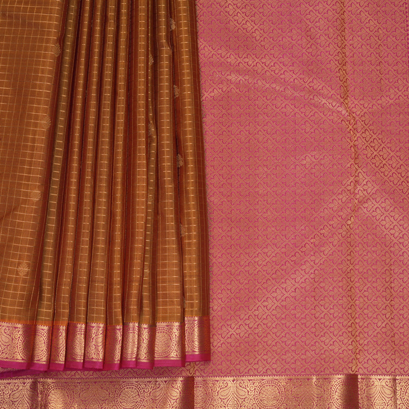 Hayagrivas Handloom Honey Mustard Kanjivaram Silk Saree with Pink Border KBF977I11-4