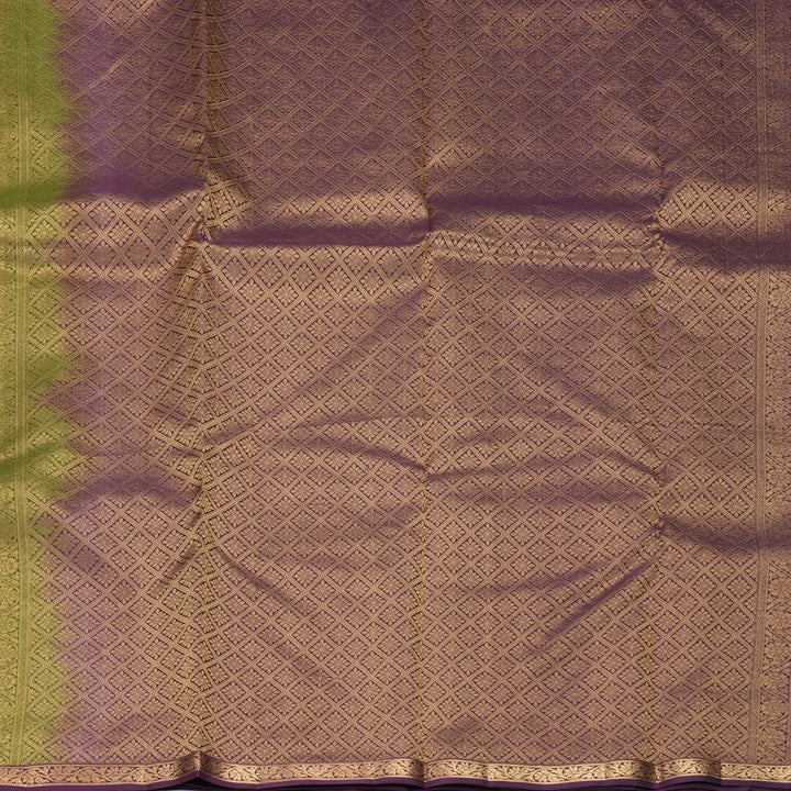 Hayagrivas Handloom Mehandi Green Kanjivaram Silk Saree with Purple Border KBF977I12-3