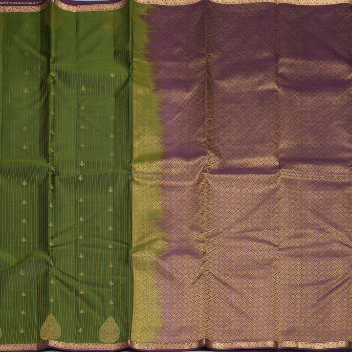 Hayagrivas Handloom Mehandi Green Kanjivaram Silk Saree with Purple Border KBF977I12-3