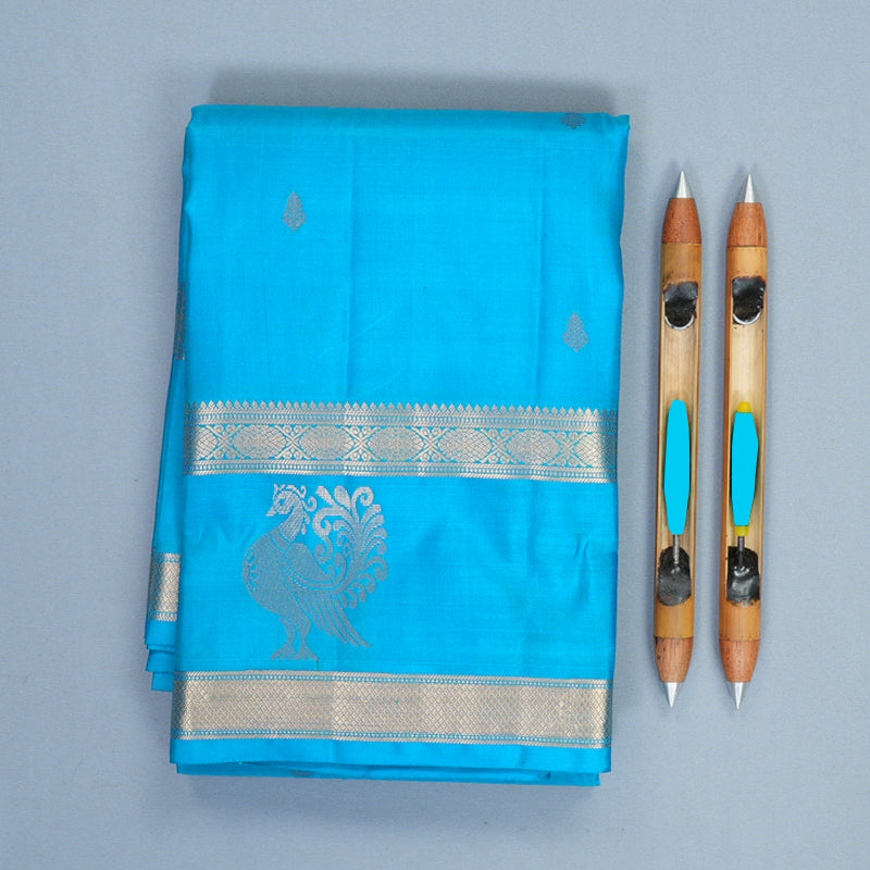 Hayagrivas Handloom Sky Blue Kanjivaram Silk Saree KBF977I13-2