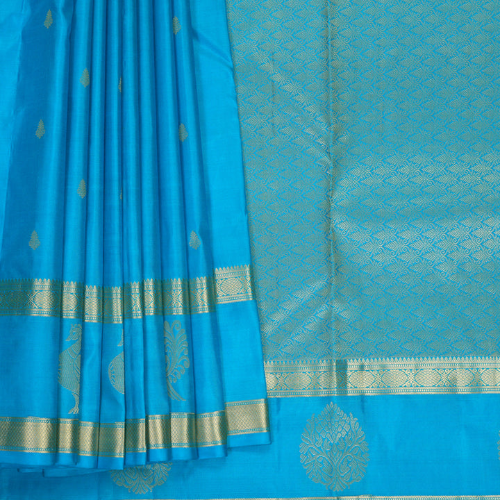 Hayagrivas Handloom Sky Blue Kanjivaram Silk Saree KBF977I13-2