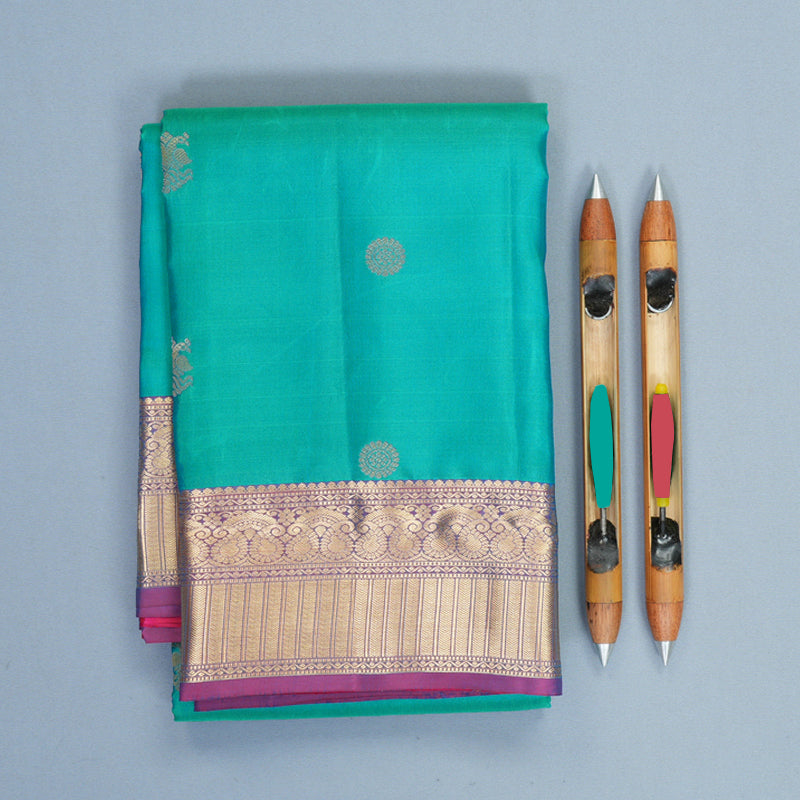 Hayagrivas Handloom Sea Green Kanjivaram Silk Saree with Purple Border KBF977I13-7