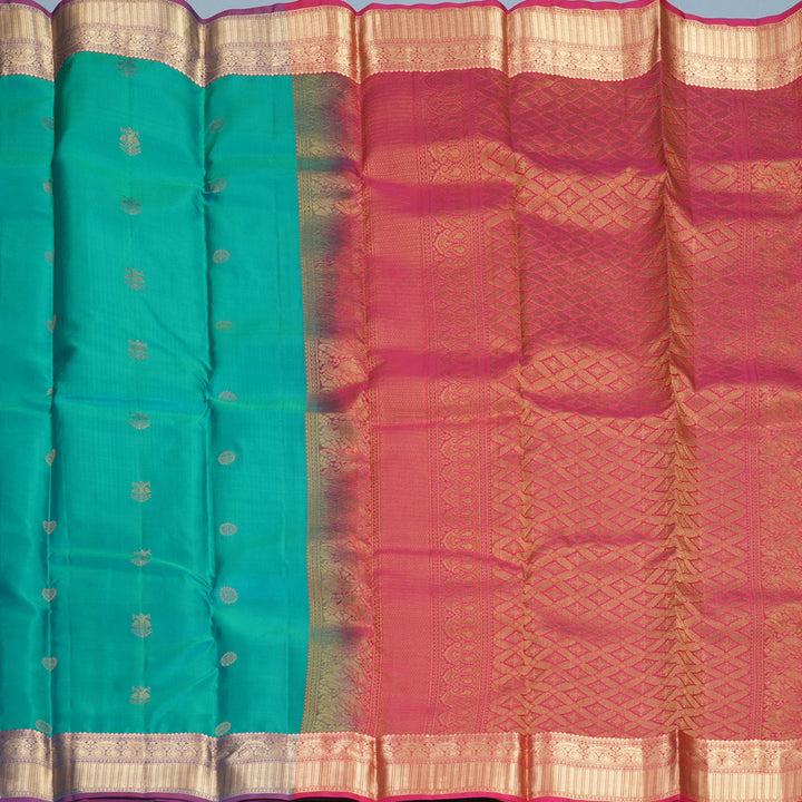 Hayagrivas Handloom Sea Green Kanjivaram Silk Saree with Purple Border KBF977I13-7