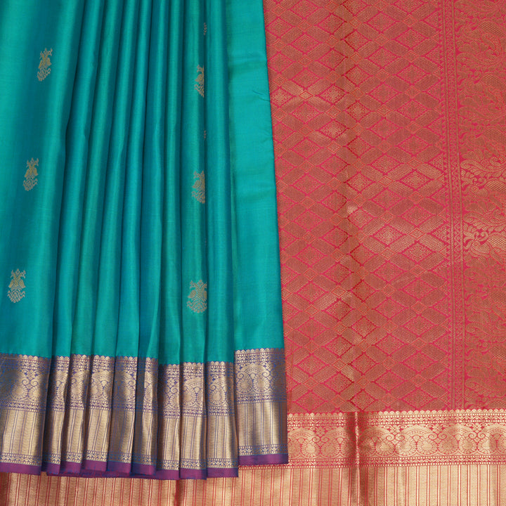 Hayagrivas Handloom Sea Green Kanjivaram Silk Saree with Purple Border KBF977I13-7
