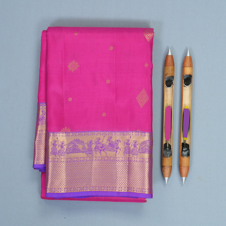 Hayagrivas Handloom Pink Kanjivaram Silk Saree with Purple Border KBF977I13-9