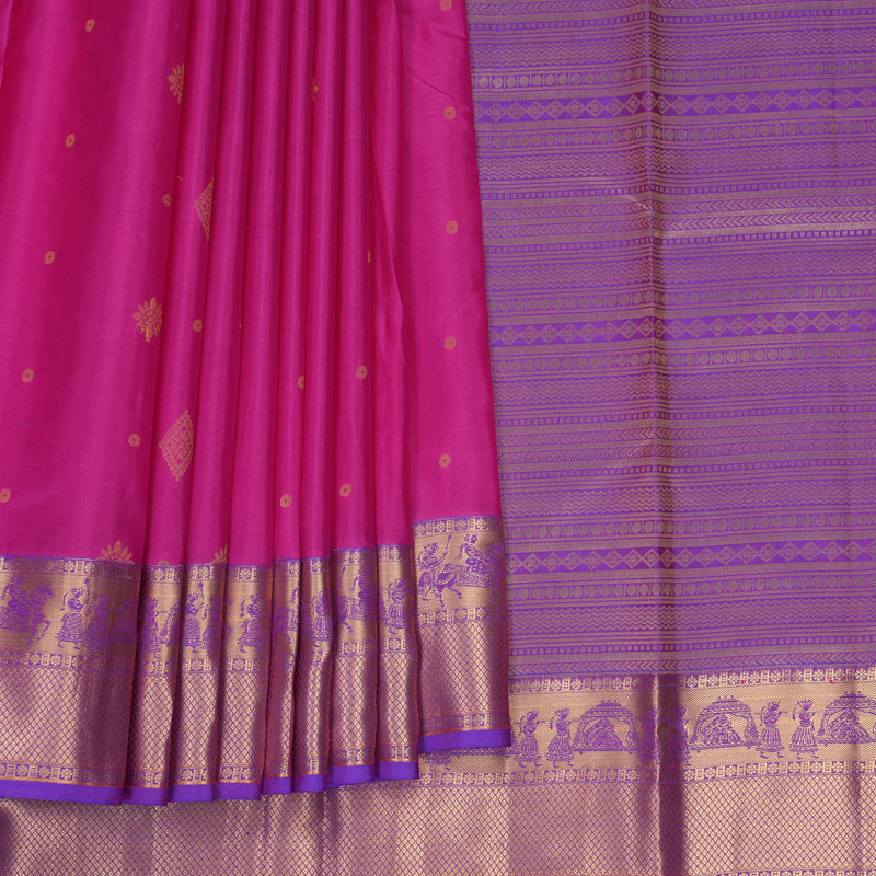 Hayagrivas Handloom Pink Kanjivaram Silk Saree with Purple Border KBF977I13-9