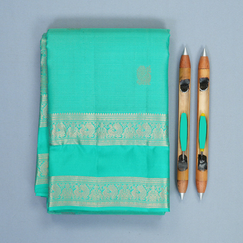 Hayagrivas Handloom Bright Teal Kanjivaram Silk Saree KBF977I14-1