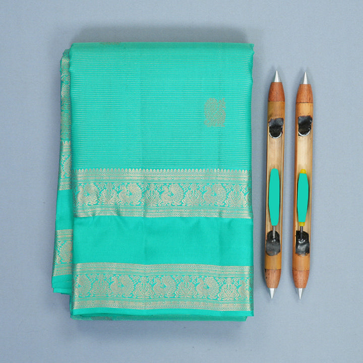 Hayagrivas Handloom Bright Teal Kanjivaram Silk Saree KBF977I14-1