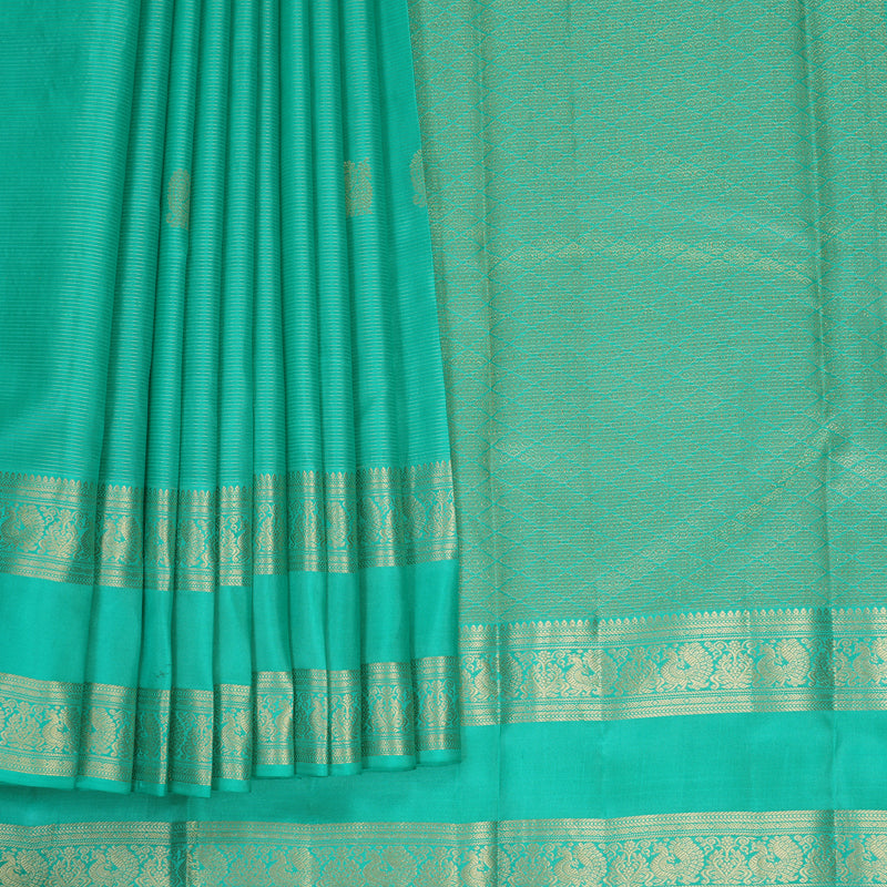 Hayagrivas Handloom Bright Teal Kanjivaram Silk Saree KBF977I14-1