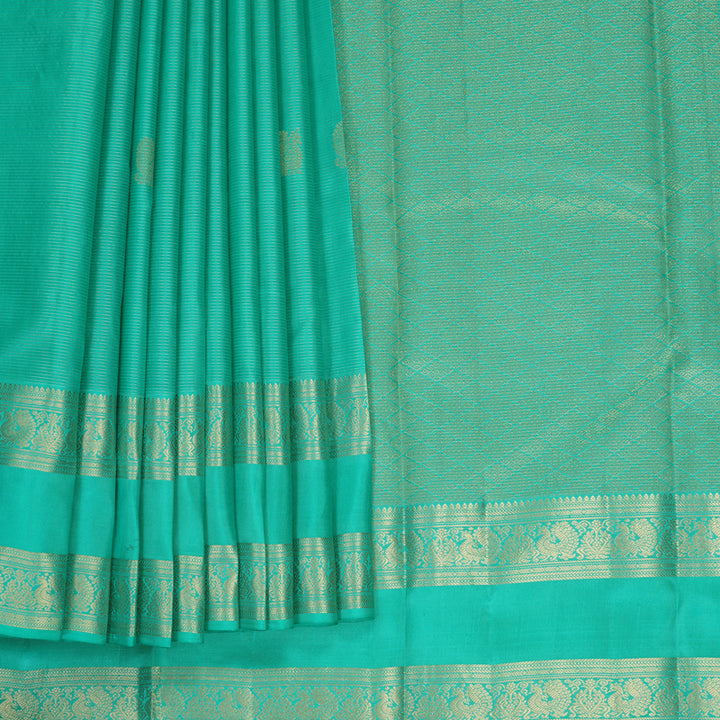 Hayagrivas Handloom Bright Teal Kanjivaram Silk Saree KBF977I14-1