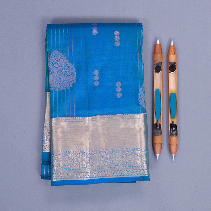 Hayagrivas Handloom Sky Blue Kanjivaram Silk Saree KBF977I18-6