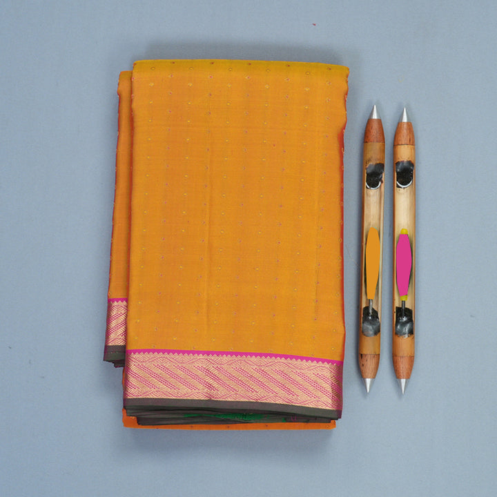 Hayagrivas Handloom Golden Orange Kanjivaram Silk Saree with Rani Pink Border KBF977I21-1