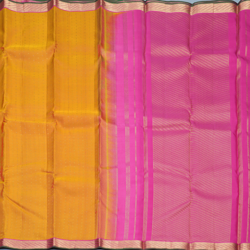 Hayagrivas Handloom Golden Orange Kanjivaram Silk Saree with Rani Pink Border KBF977I21-1