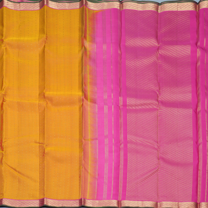Hayagrivas Handloom Golden Orange Kanjivaram Silk Saree with Rani Pink Border KBF977I21-1