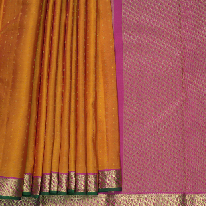 Hayagrivas Handloom Golden Orange Kanjivaram Silk Saree with Rani Pink Border KBF977I21-1